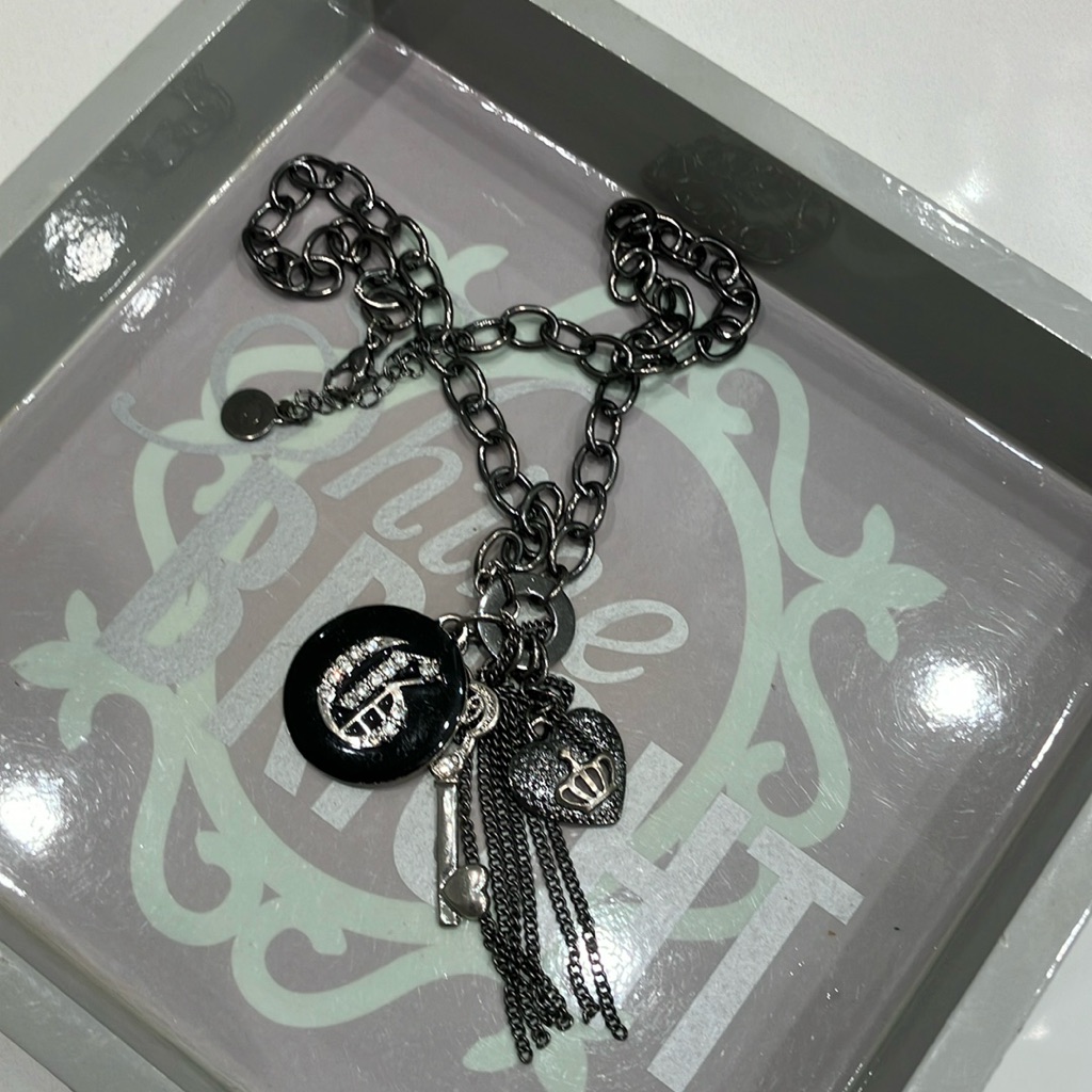 Guess Black Silver Tone Link Chain Necklace